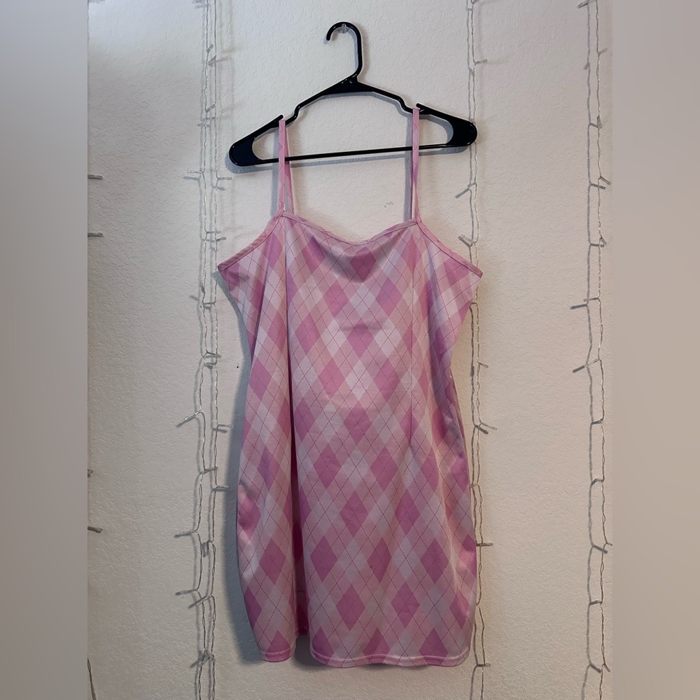 Elegant Pink Checkered Slip Dress